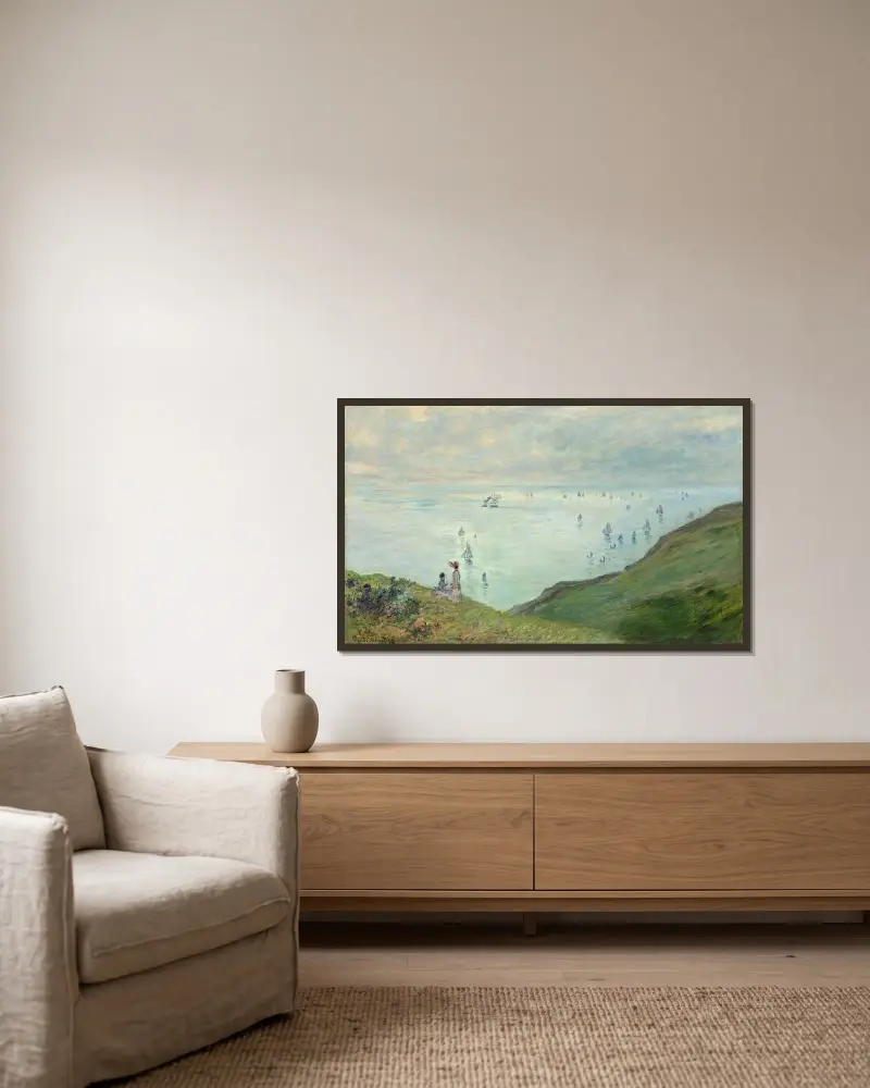 Klipporna vid Pourville, Claude Monet v rámu na stěně