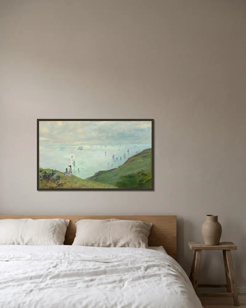 Klipporna vid Pourville, Claude Monet v rámu na stěně