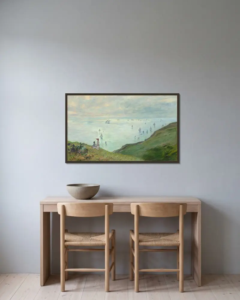 Klipporna vid Pourville, Claude Monet v rámu na stěně