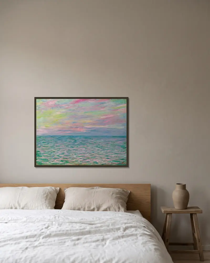 Solnedgång vid Pourville, öppet hav av Claude Monet inramad på en vägg