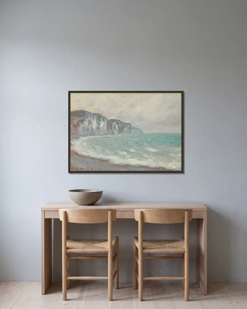 Falaise De Pourville av Claude Monet inramad på en vägg
