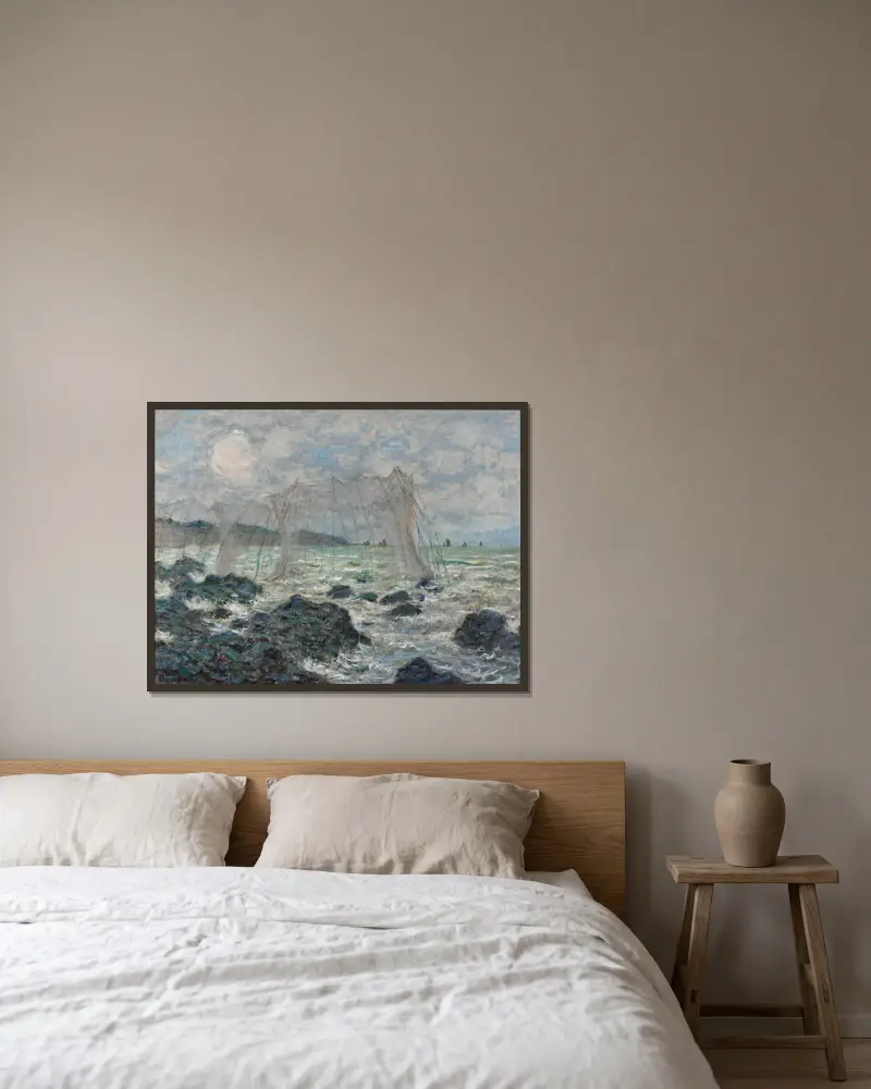 Fischernetze bei Pourville von Claude Monet gerahmt an einer Wand