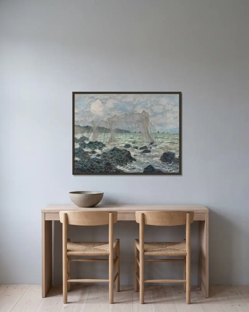 Fischernetze bei Pourville von Claude Monet gerahmt an einer Wand
