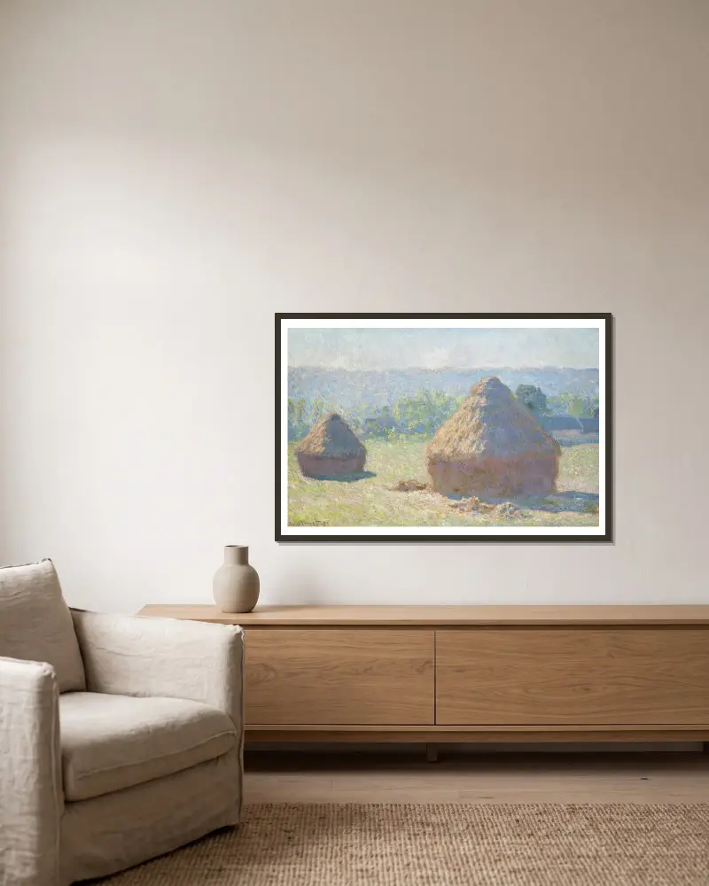 Getreideschober, Spätsommer von Claude Monet gerahmt an einer Wand