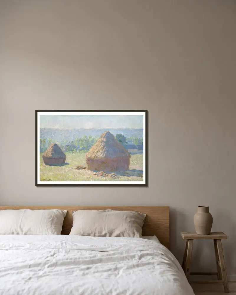 Getreideschober, Spätsommer von Claude Monet gerahmt an einer Wand