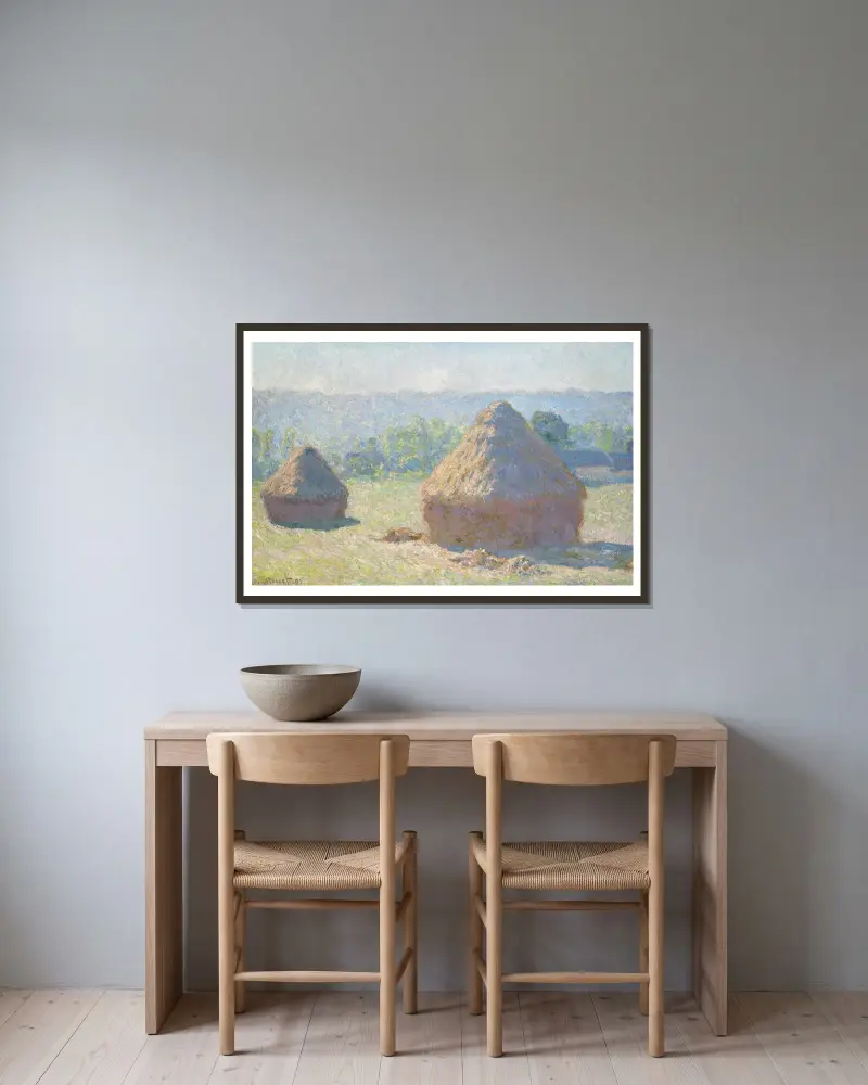Getreideschober, Spätsommer von Claude Monet gerahmt an einer Wand