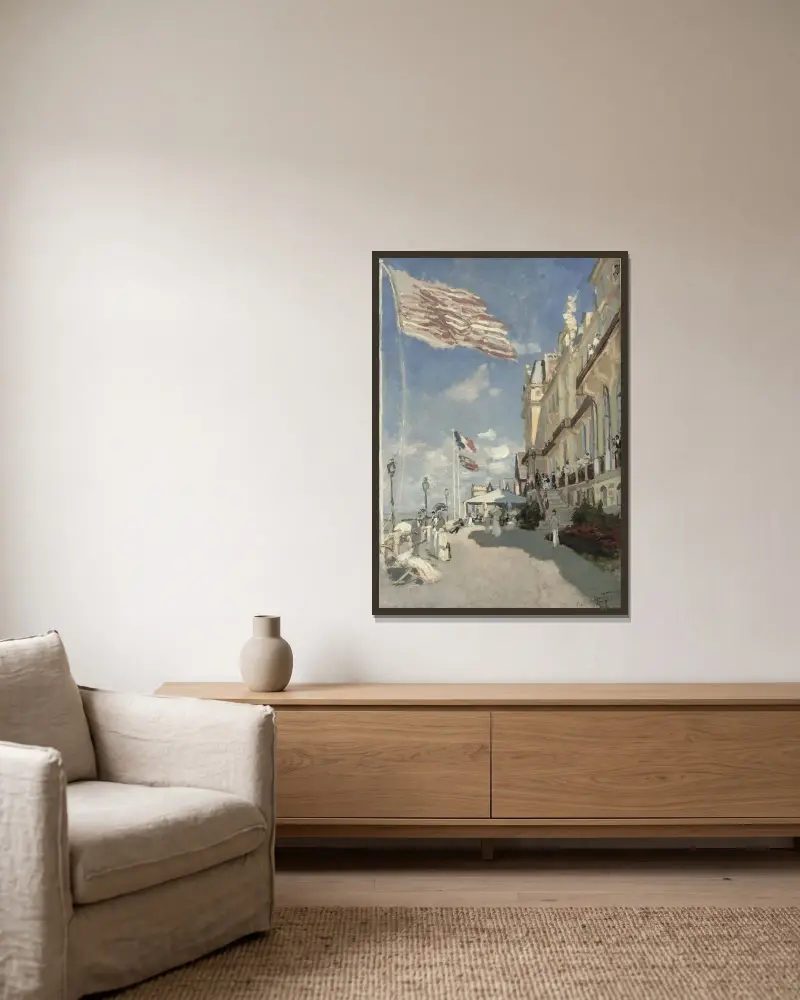 Hôtel des roches noires. Trouville av Claude Monet inramad på en vägg