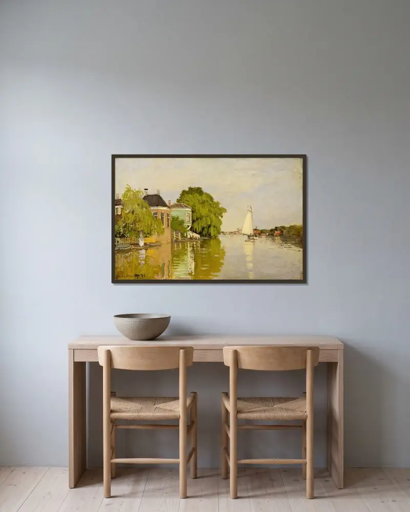 Hus vid floden Zaan av Claude Monet inramad på en vägg