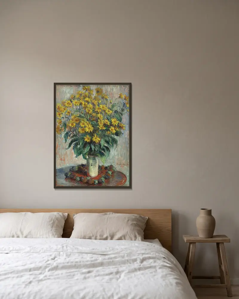 Jerusalem Artichoke Flowers av Claude Monet inramad på en vägg