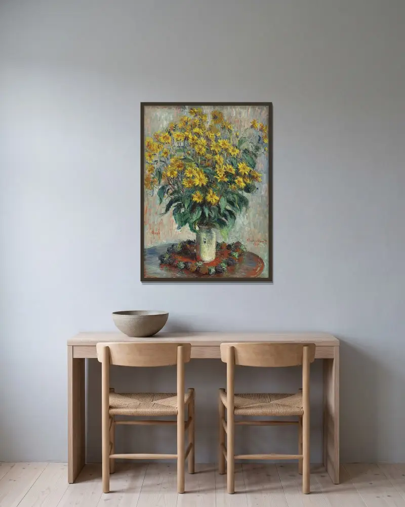 Jerusalem Artichoke Flowers av Claude Monet inramad på en vägg