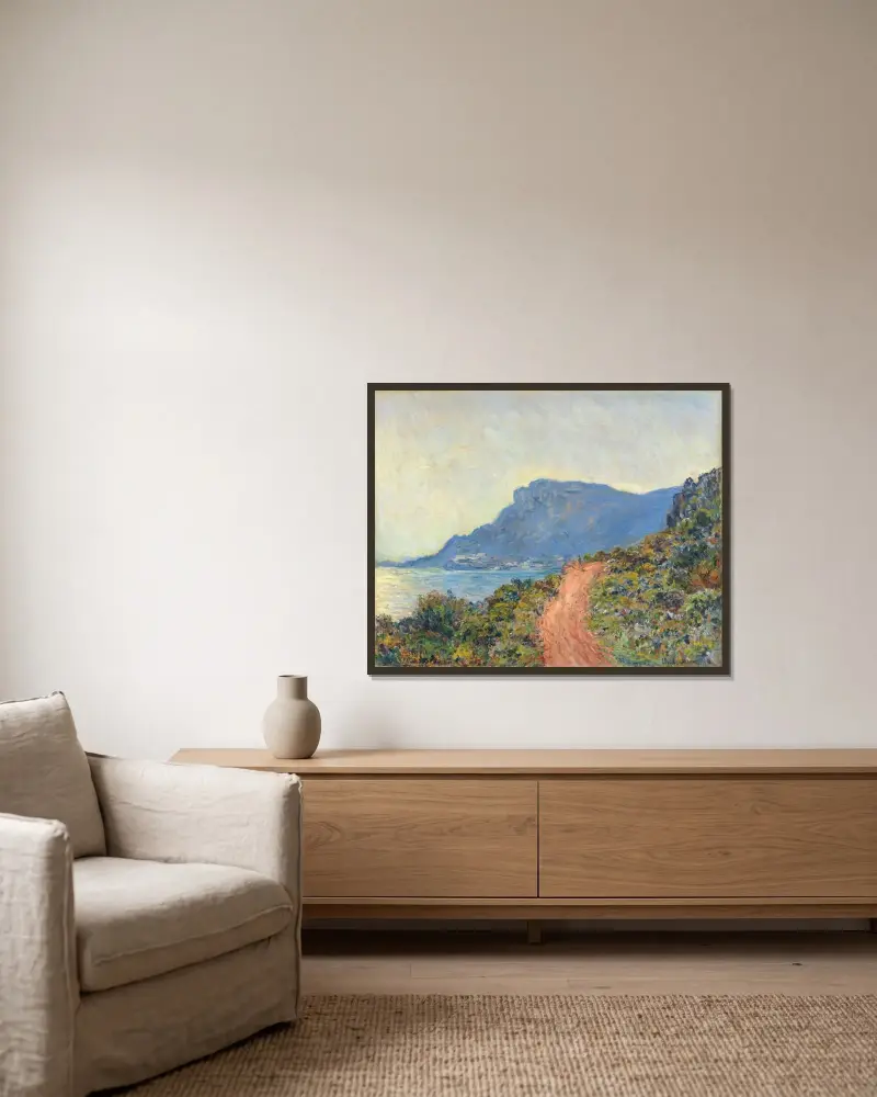 La Corniche near Monaco av Claude Monet inramad på en vägg