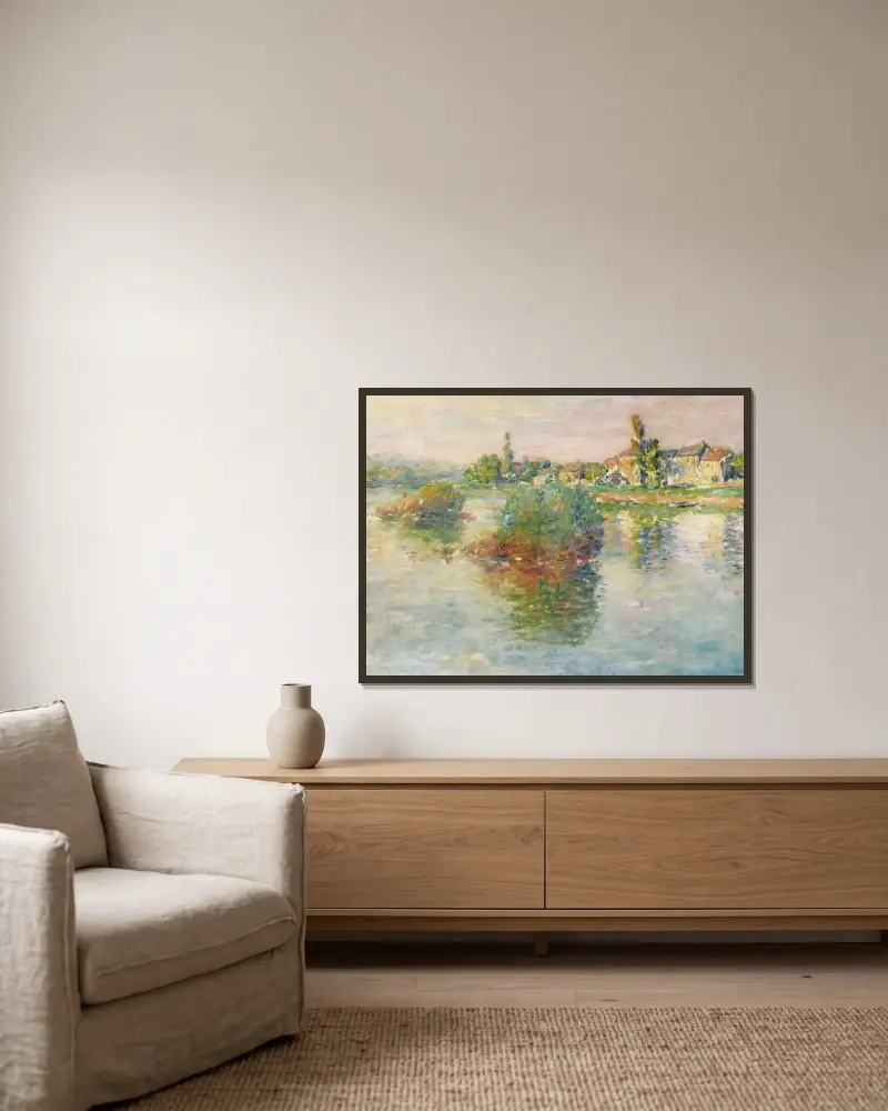 La Seine à Lavacourt av Claude Monet inramad på en vägg