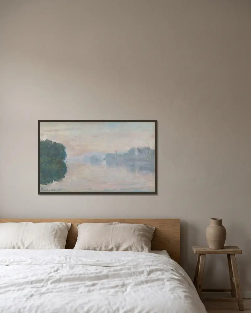 La Seine dans la brume av Claude Monet inramad på en vägg