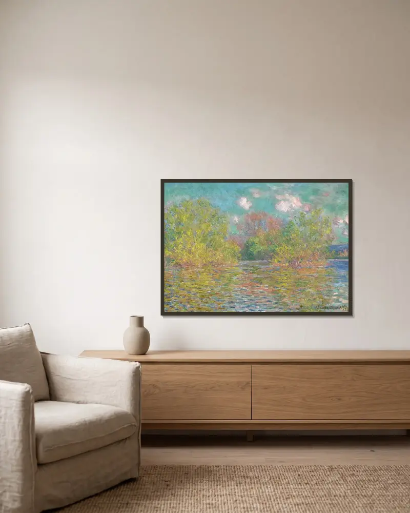 La Seine près de Giverny av Claude Monet inramad på en vägg