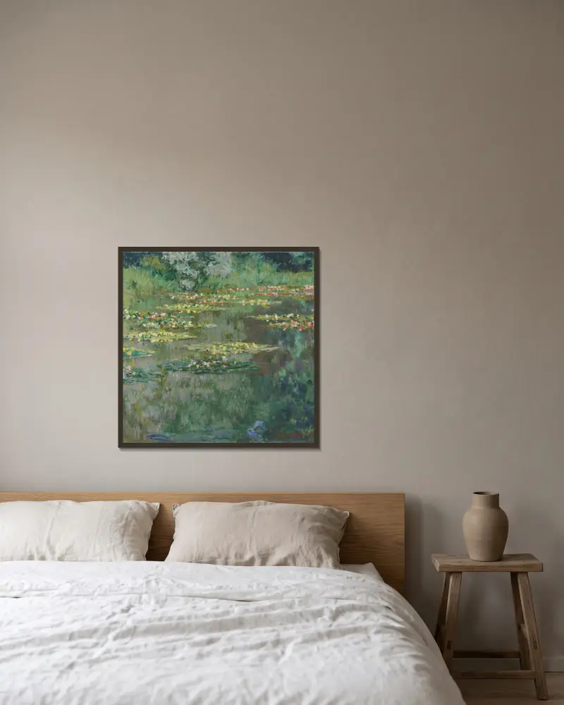Der Seerosenteich von Claude Monet gerahmt an einer Wand