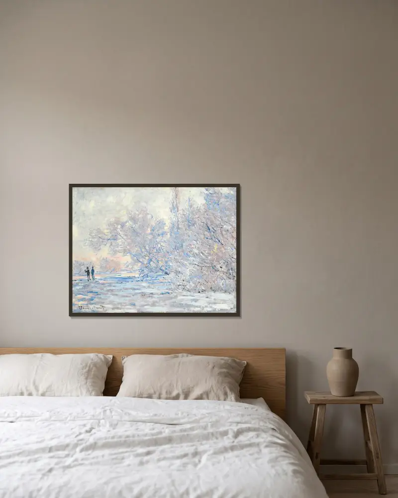 Le Givre À Giverny av Claude Monet inramad på en vägg
