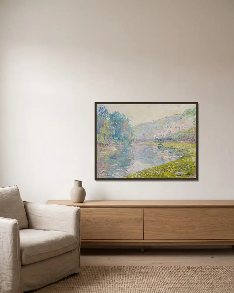 Der Zug bei Jeufosse von Claude Monet gerahmt an einer Wand