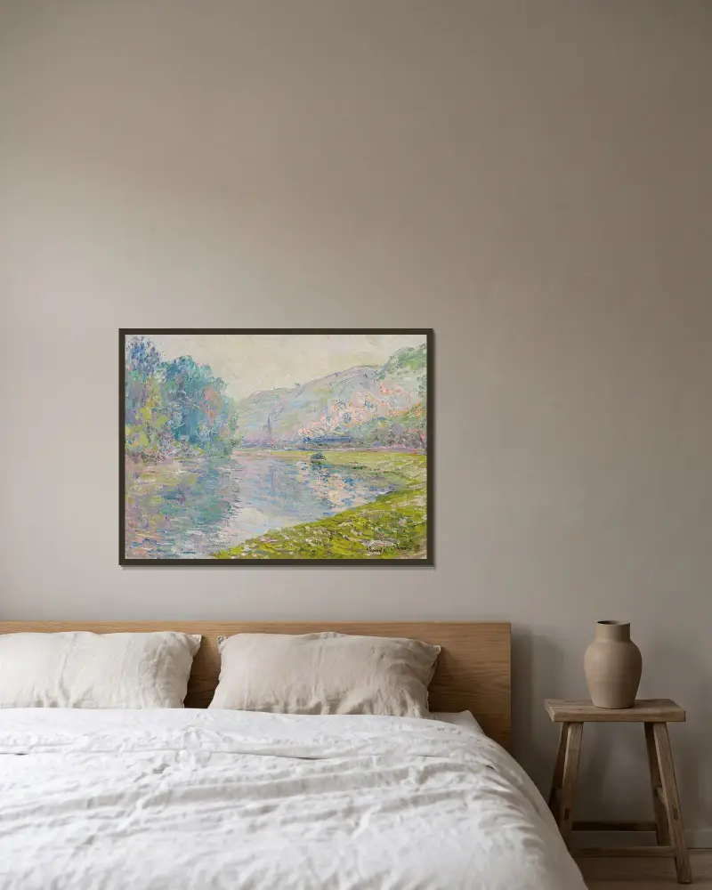 Der Zug bei Jeufosse von Claude Monet gerahmt an einer Wand