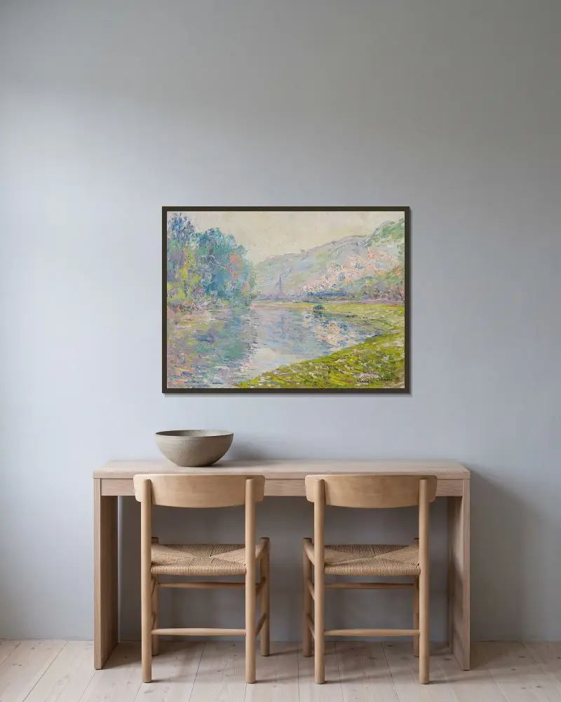 Der Zug bei Jeufosse von Claude Monet gerahmt an einer Wand