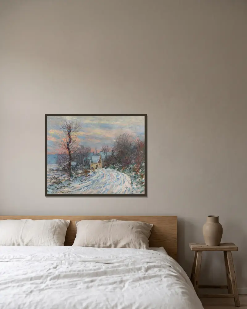 L’entrée De Giverny En Hiver av Claude Monet inramad på en vägg