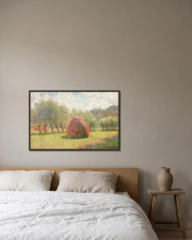 Meules à Giverny av Claude Monet inramad på en vägg