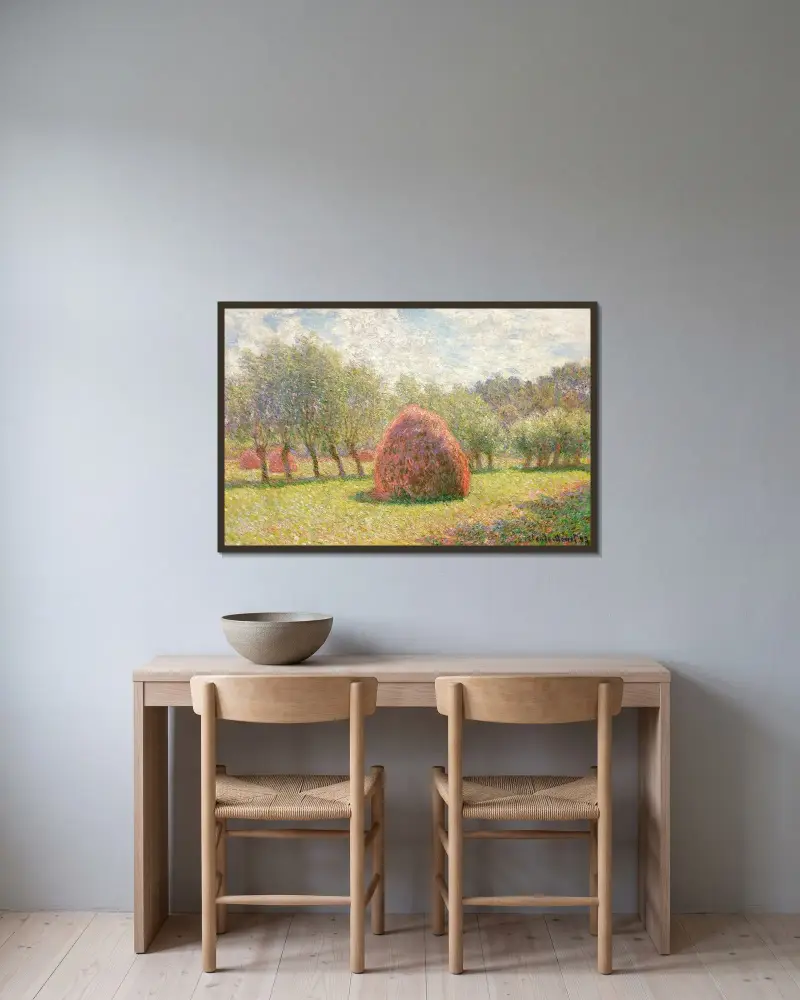 Meules à Giverny av Claude Monet inramad på en vägg