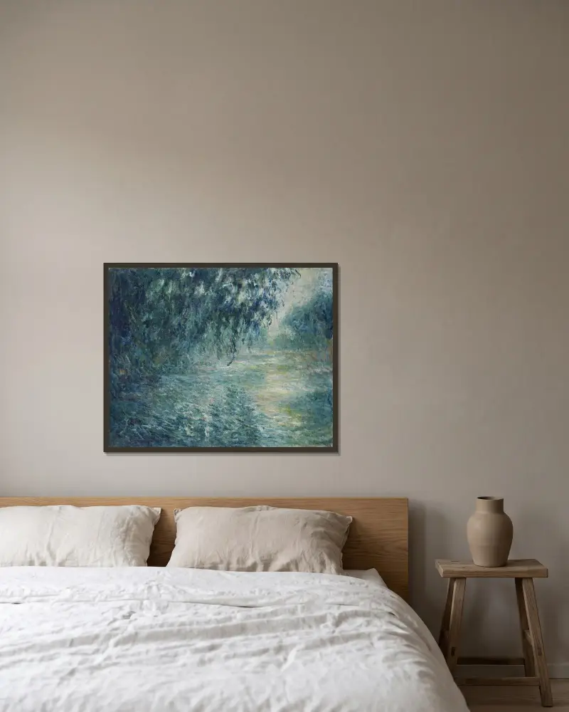 Morgon på Seine av Claude Monet inramad på en vägg