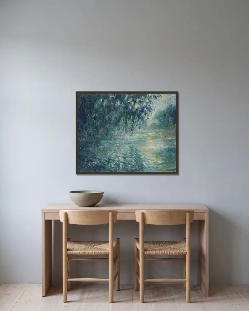 Morgon på Seine av Claude Monet inramad på en vägg