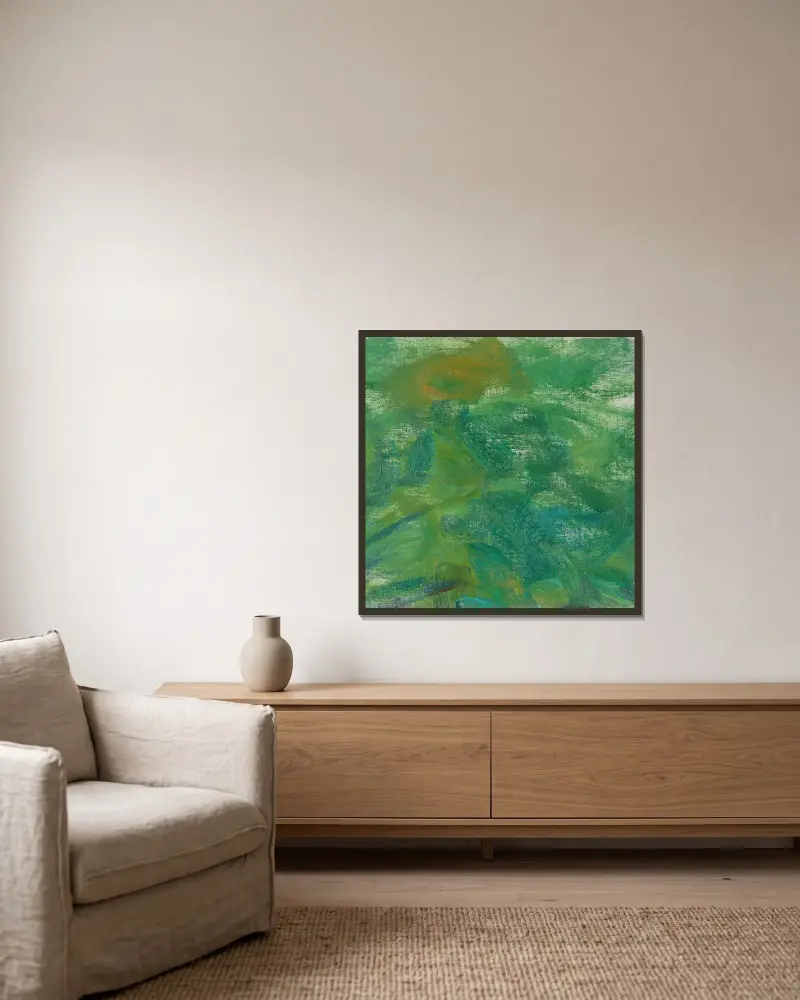 Nymphéas (fragment) – nr 1 av Claude Monet inramad på en vägg
