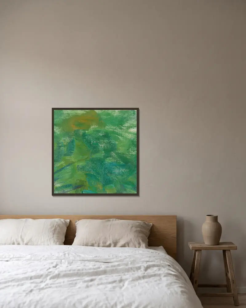 Nymphéas (fragment) – nr 1 av Claude Monet inramad på en vägg