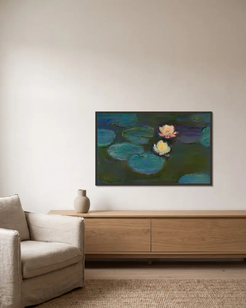 Nympheas av Claude Monet inramad på en vägg