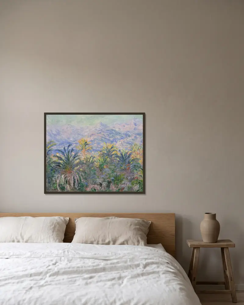 Palm Trees at Bordighera av Claude Monet inramad på en vägg