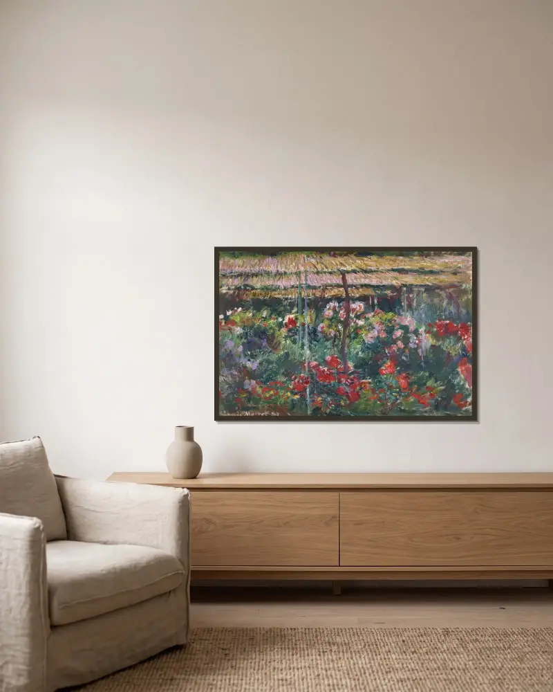 Pfingstrosengarten von Claude Monet gerahmt an einer Wand