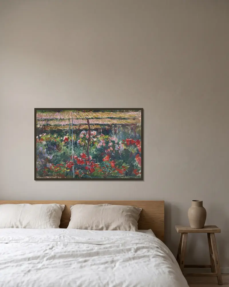 Pfingstrosengarten von Claude Monet gerahmt an einer Wand