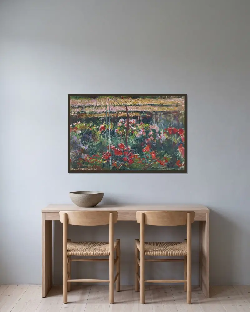 Pfingstrosengarten von Claude Monet gerahmt an einer Wand