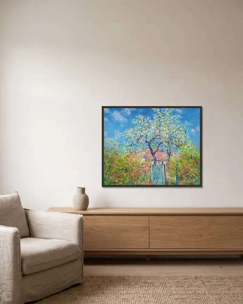 Poirier En Fleurs av Claude Monet inramad på en vägg