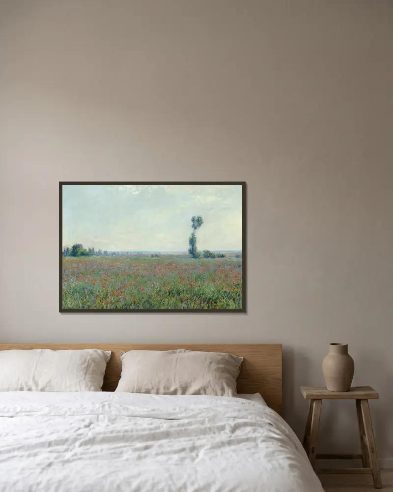 Poppy Field 2 av Claude Monet inramad på en vägg