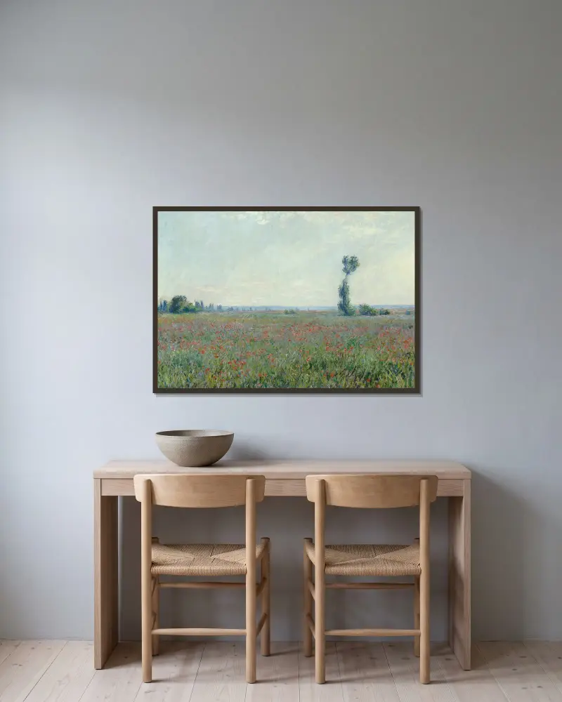 Poppy Field 2 av Claude Monet inramad på en vägg