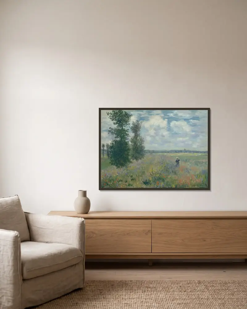 Mohnblumenfeld bei Argenteuil von Claude Monet gerahmt an einer Wand