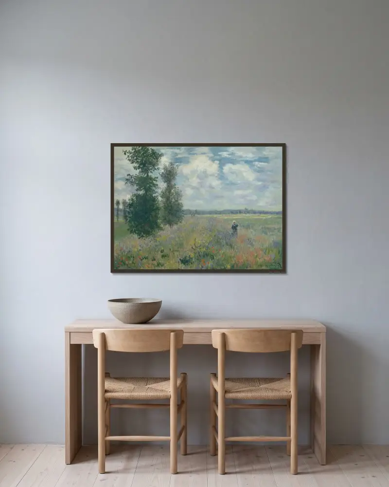 Mohnblumenfeld bei Argenteuil von Claude Monet gerahmt an einer Wand