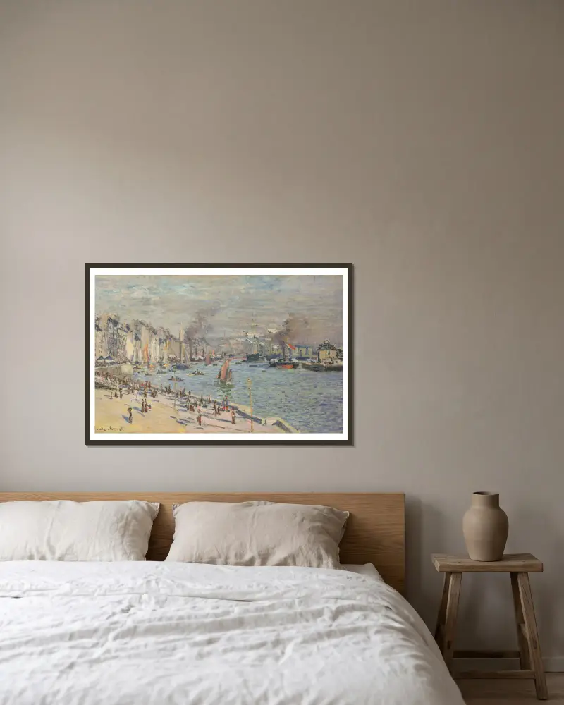 Der Hafen von Le Havre von Claude Monet gerahmt an einer Wand