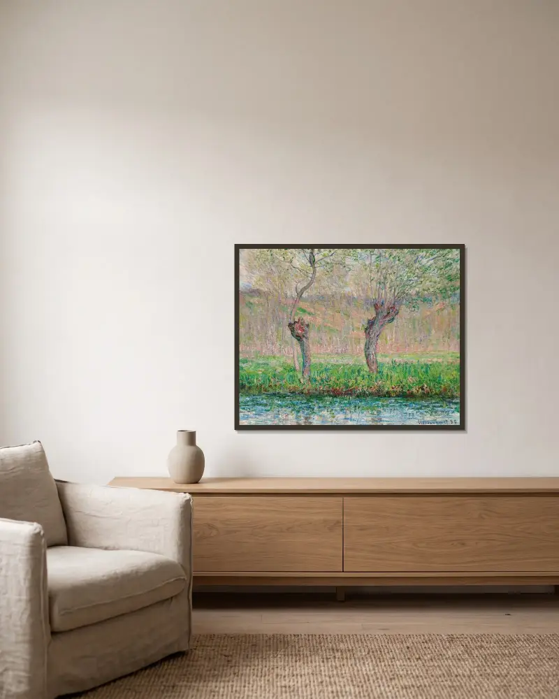 Frühling, Weiden von Claude Monet gerahmt an einer Wand