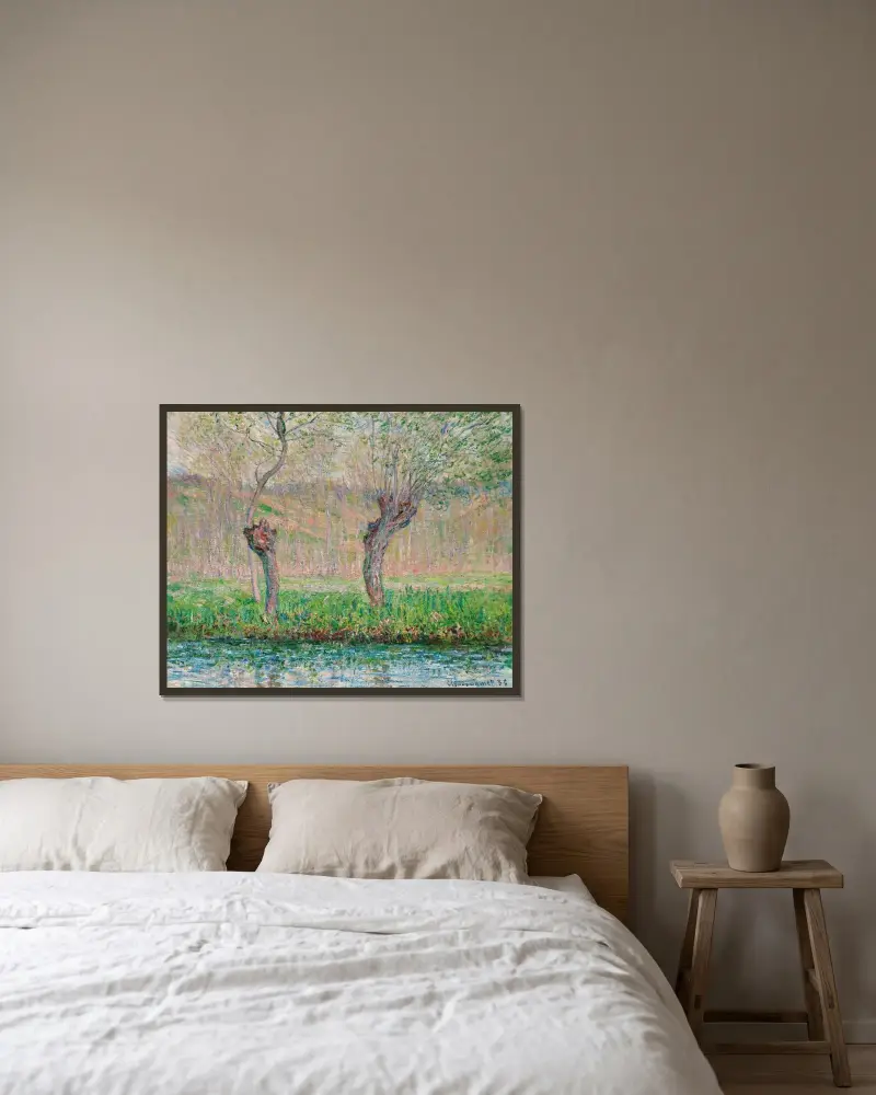 Frühling, Weiden von Claude Monet gerahmt an einer Wand