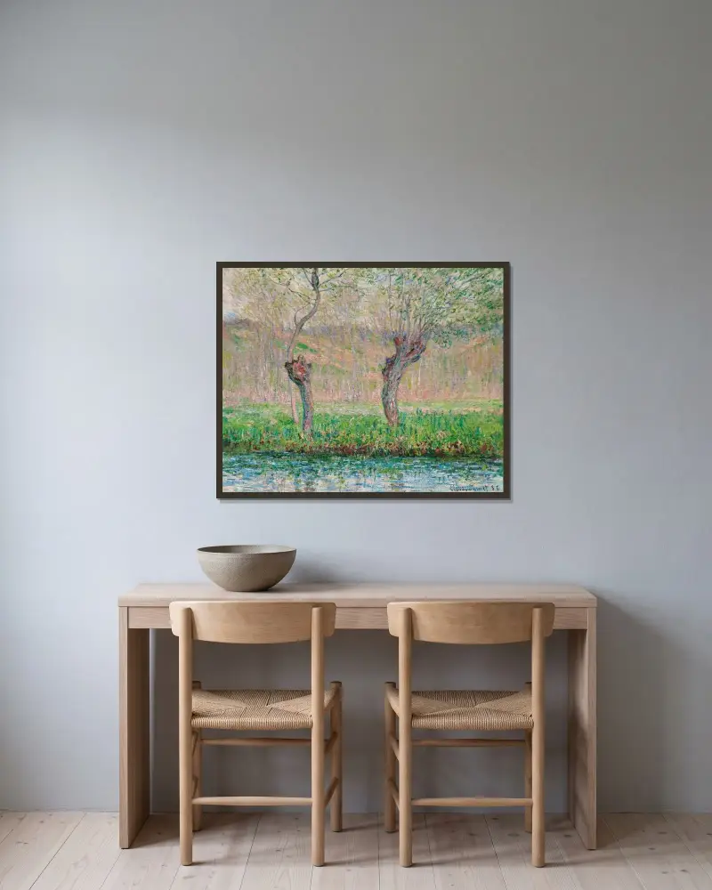 Frühling, Weiden von Claude Monet gerahmt an einer Wand
