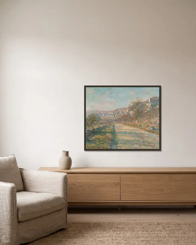 Vägen vid La Roche-Guyon av Claude Monet inramad på en vägg