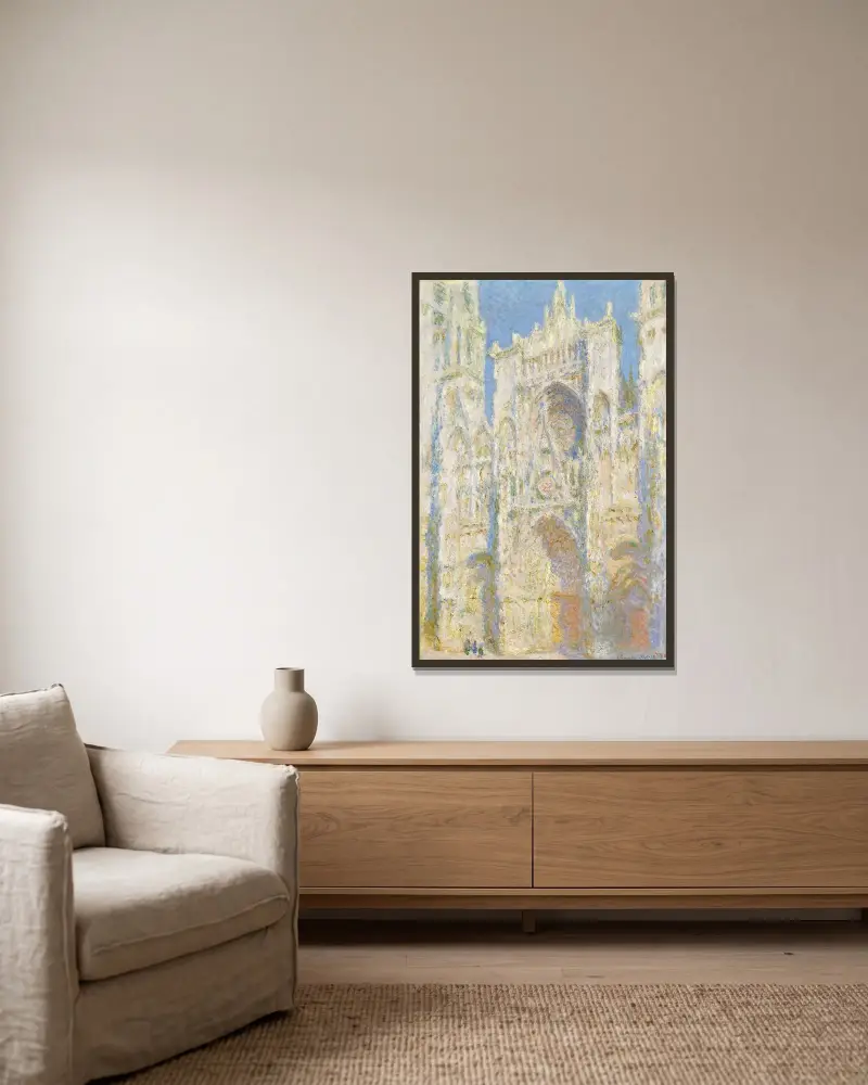 Rouen Cathedral, West Façade, Sunlight av Claude Monet inramad på en vägg