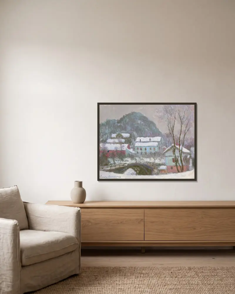 Sandviken, Norge, snöeffekt av Claude Monet inramad på en vägg