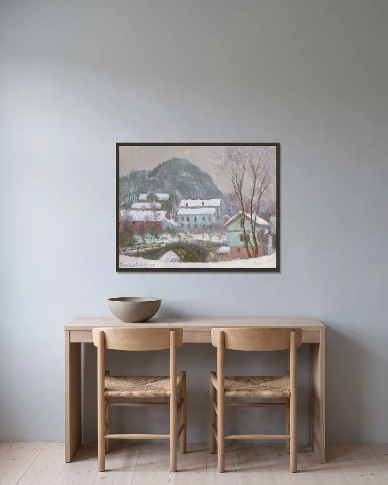 Sandviken, Norge, snöeffekt av Claude Monet inramad på en vägg