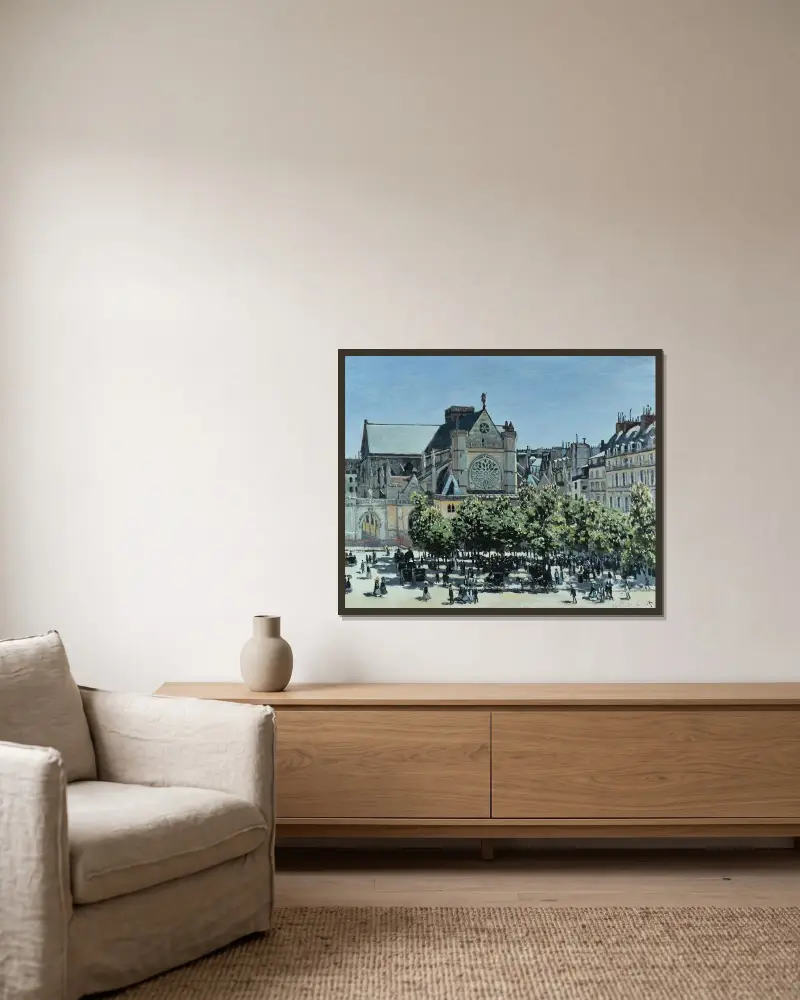 St. Germain l’Auxerrois av Claude Monet inramad på en vägg