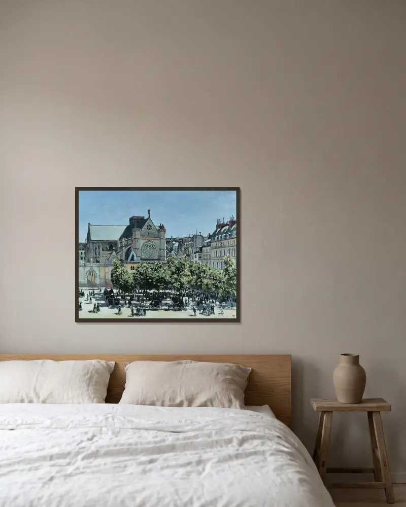 St. Germain l’Auxerrois av Claude Monet inramad på en vägg